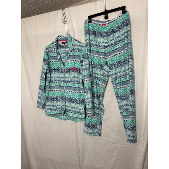 Ellen Tracy Other - Ellen Tracy Women Teal Blue Fair Isle Fleece Pajama Set Long Sleeve Pants Large